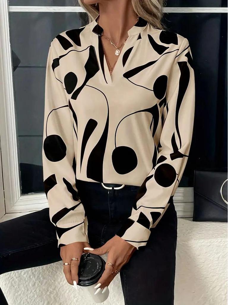 2024 Women's Geometric Print Shirt - European & American Style, New Arrival