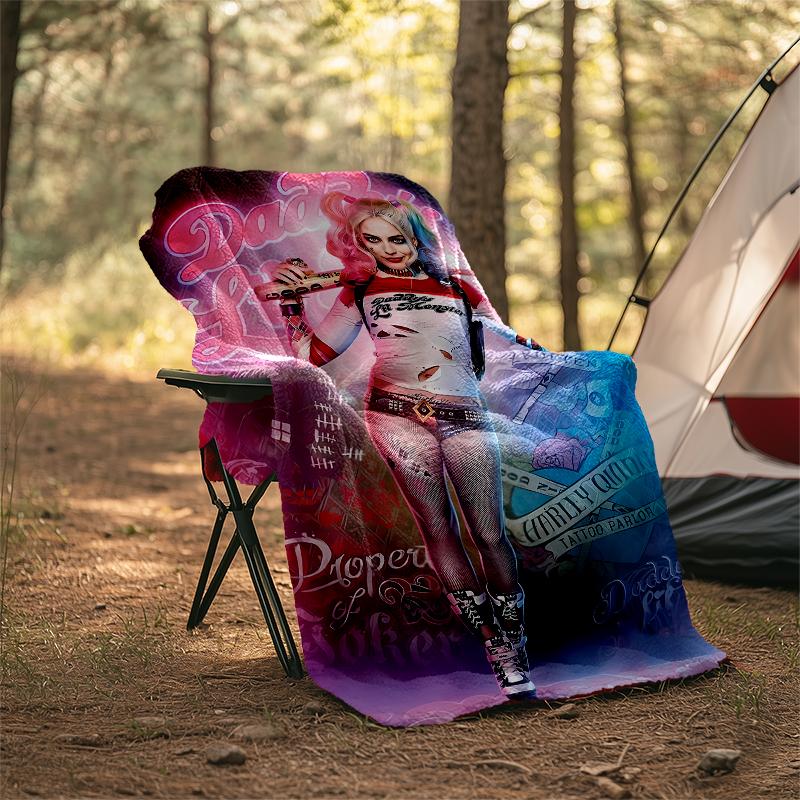 Harley Quinn Theme Printed Blanket - Perfect for Couch, Bed, Travel & Outdoor Use | Machine Washable, Cozy & Durable.