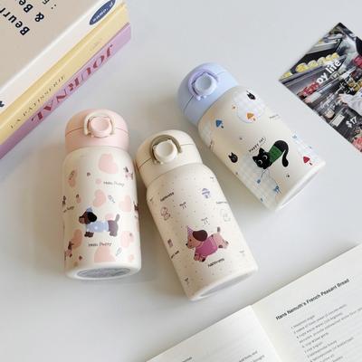 Cute Cartoon Prints Small Thermal Cup Stainless Steel 330ml Coffee Mug Leak-proof Lightweight Bounce Water Bottle