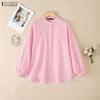 ZANZEA Women Casual Round Neck Long Sleeve Stripe Blouse