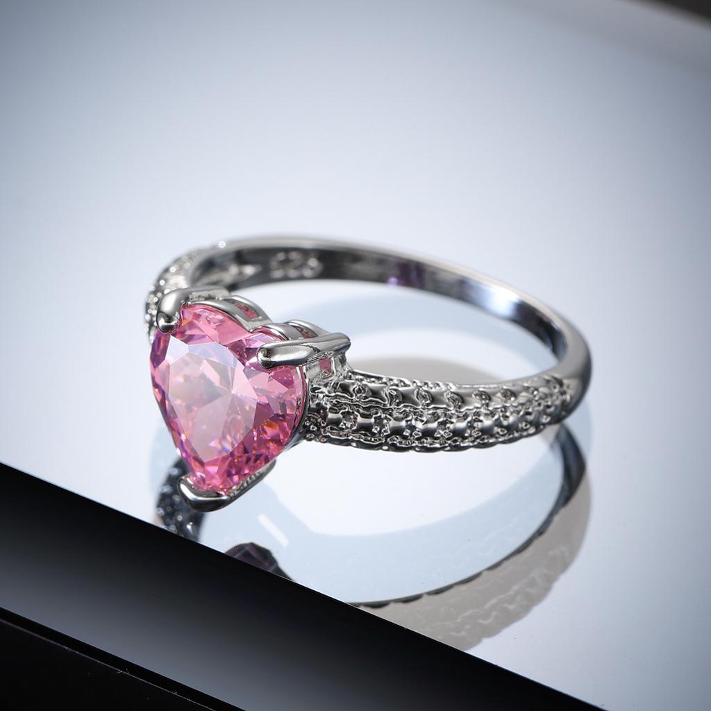 New Arrival Female Wedding Ring Silver Color Pink Zircon Love Heart Finger Rings For Women Gir  Anillos Mujer
