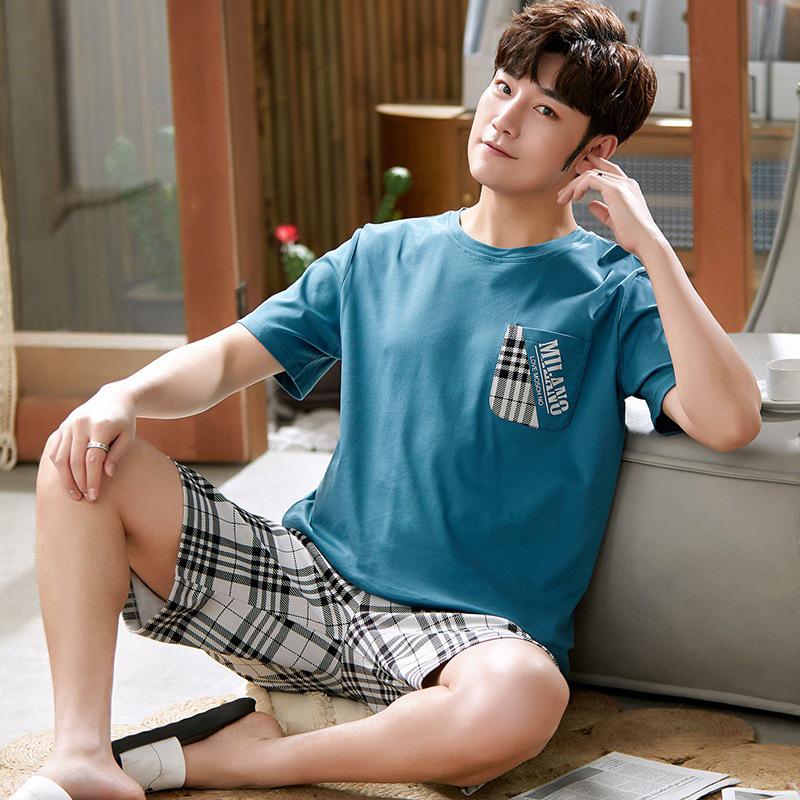 

Мужской летний пижамный комплект из хлопка с рисунком – рубашка с короткими рукавами и шорты (2025) XL (170-177CM/130-150 lbs)