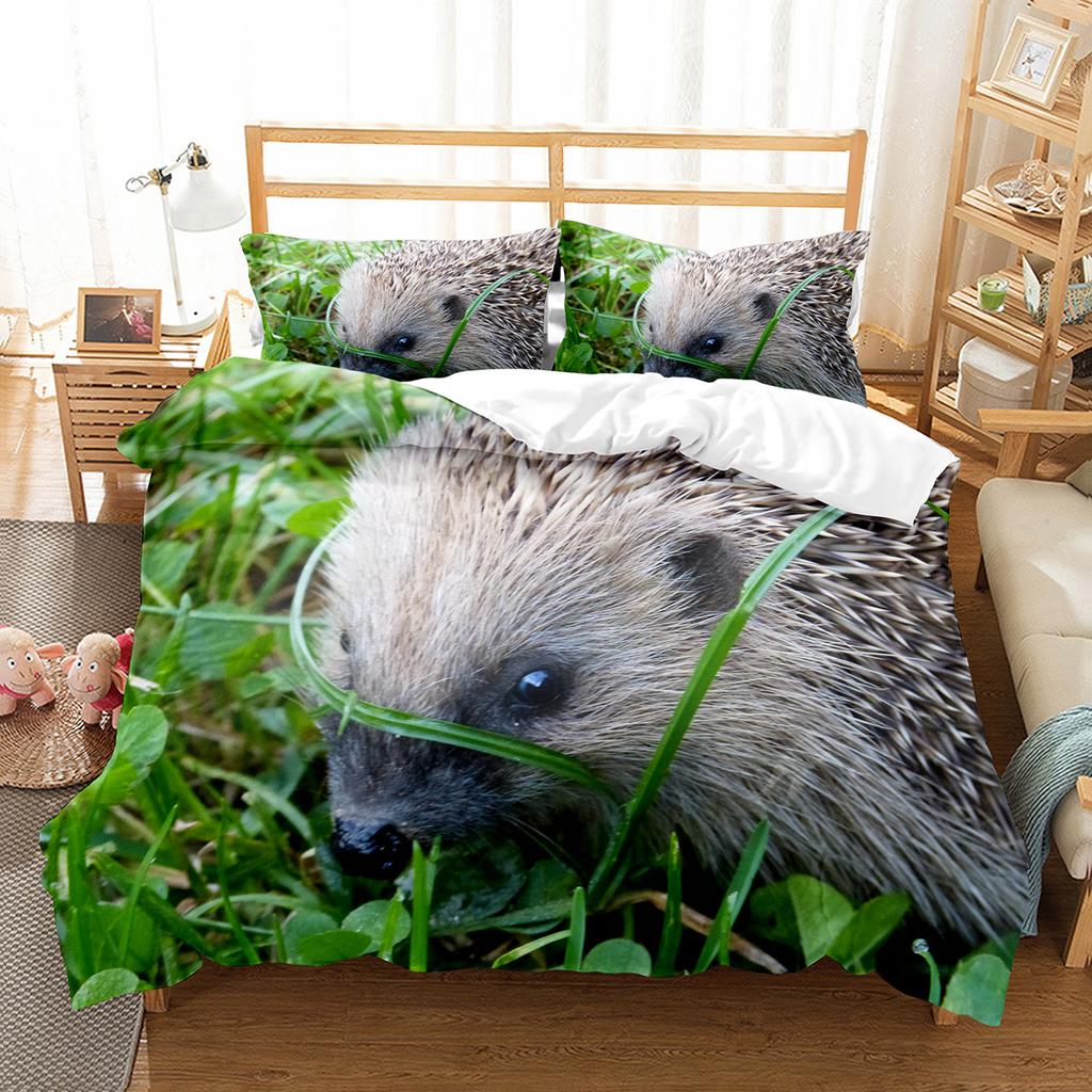 Hedgehog Duvet Cover Set Cute Cute Animal Polyester Comforter Cover King Queen Size for Kid Boy Girl Bedding Set with Pillowcase