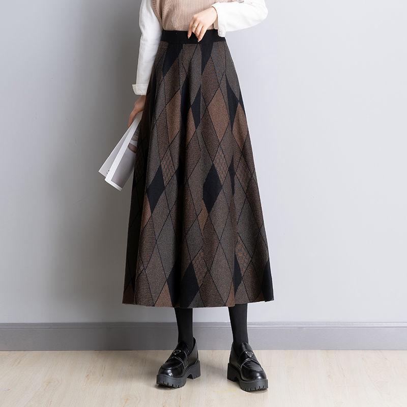 Damen Vielseitiger Karierter A-Linien Midi-Rock - Herbst/Winter Schlankmachendes Ausgestelltes Design