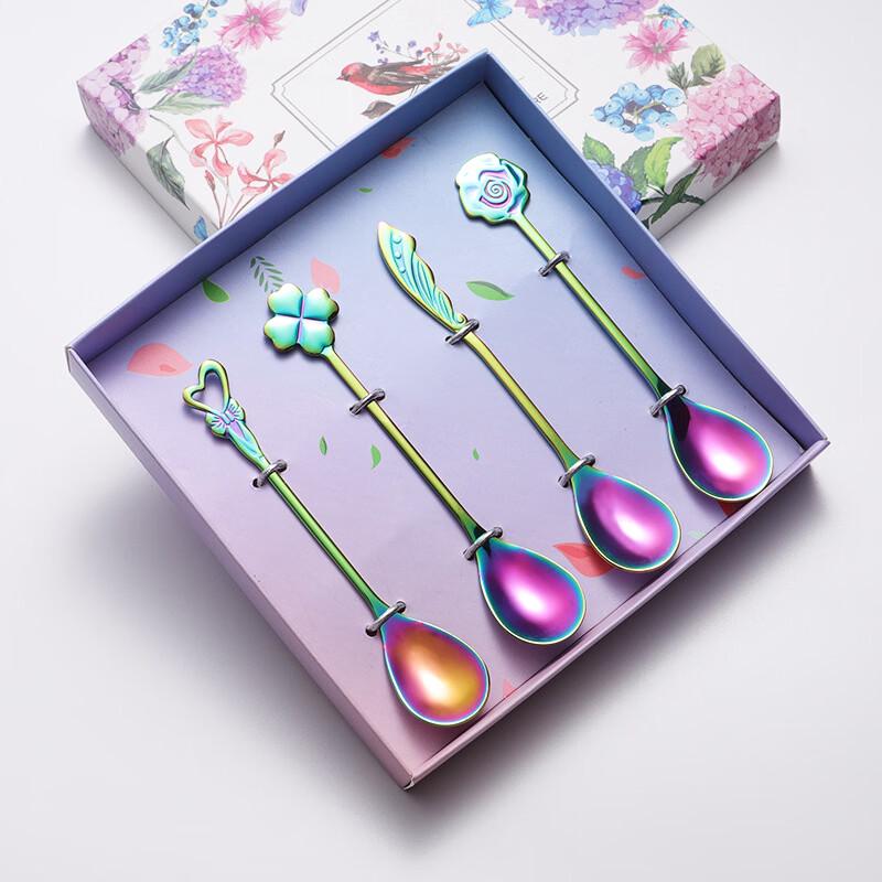 Qianxing Iridescent Stainless Steel Flower Coffee Spoon Wedding Gift Set