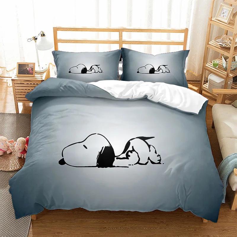 Snoopy Cute Print Bedding Sets Comforter Quilt Bed Cover Duvet Cover Pillow Case 2-3 Pieces Sets Kids Adult Size Home Decor