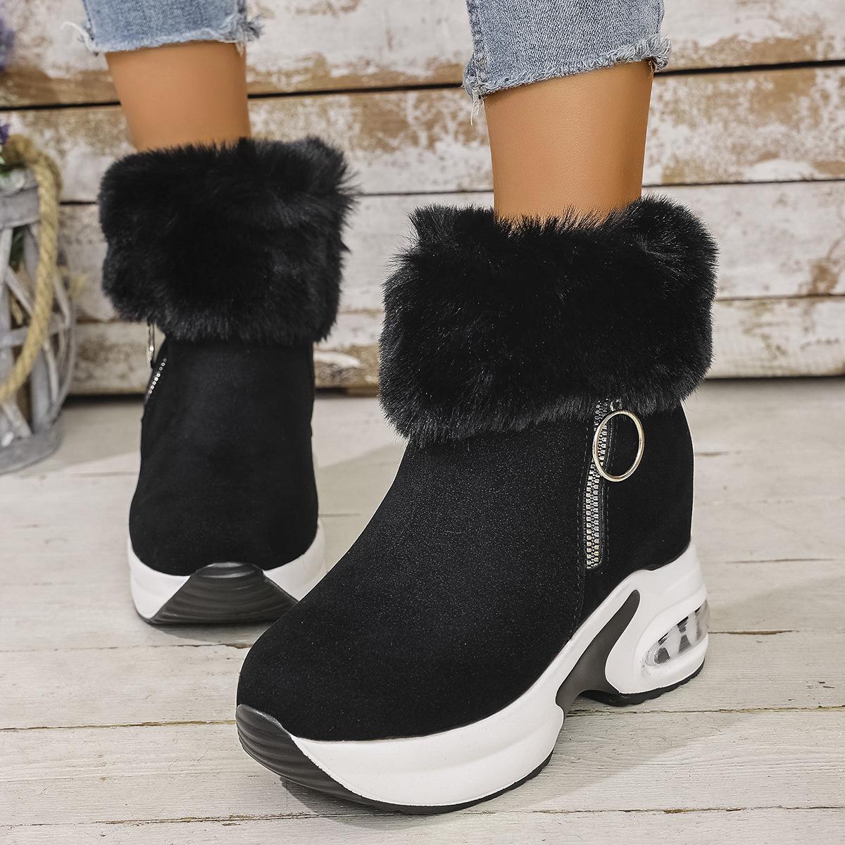 

Fashion New winter comfortable and casual snow boots, cotton boots, sponge wedge heels, thick-soled fleece ankle boots for women 35 чёрный