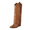 FOREADA Women Knee High Cowboy Boots Pointed Toe Height Increasing High Heels Rivets Western Long Boots Ladies Fashion Shoes Winter 43