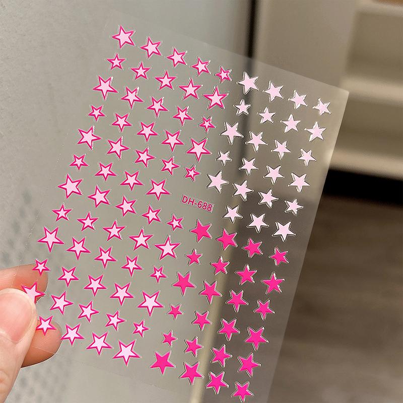Simple Laser Silver Star Nail Art Stickers Holographic Colorful Self-Adhesive Star Decal Diy Manicure Star Slider