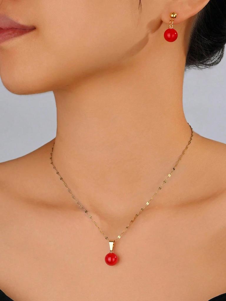 New European and American Popular Jewelry, Simple Design Pearl Neck Chain Earrings, Elegant Temperament Necklace Set
