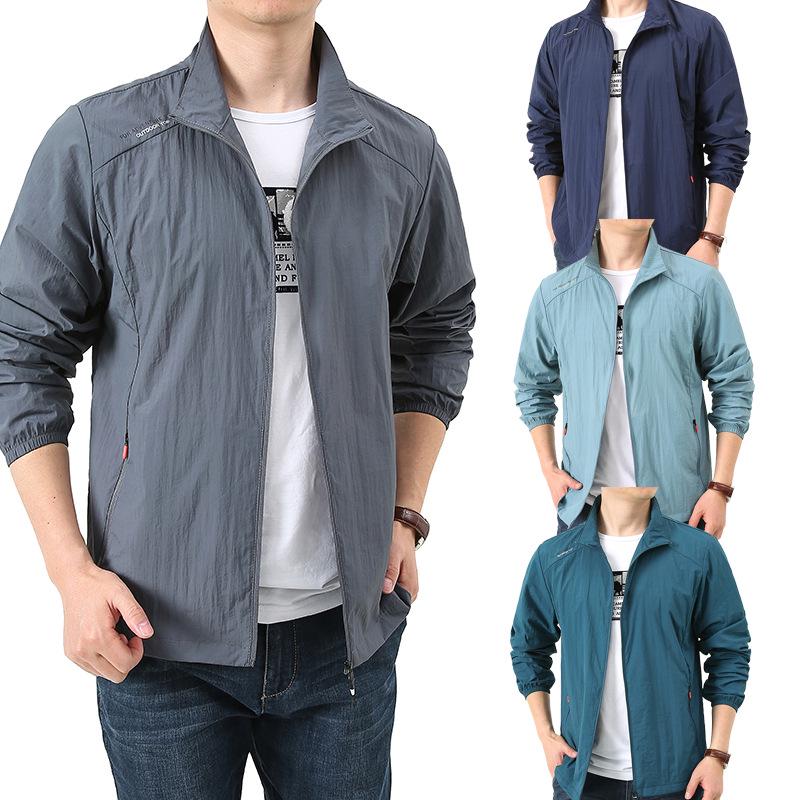 Men's Summer Stand-up Collar Loose Fit Casual Outdoor Windbreaker - Breathable, Hoodless Skin Coat