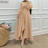ZANZEA Women Casual Round Neck Long Sleeve Muslim Long Dress
