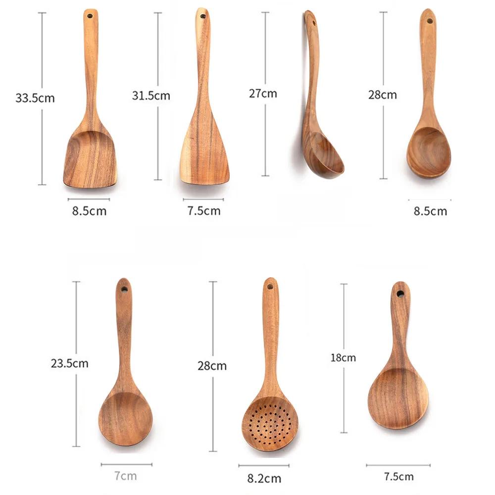 7Pcs Wooden Cooking Utensils Set Non-Stick Wood Spatula Colander Soup Spoon Frying Shovel Kitchenware Cookware Tools