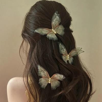 Beweglicher Schmetterling Elegante Fee Doppelt Tüll Schmetterling Haarspangen für Frauen Mädchen Accessoires Vintage Koreanische Haarnadeln