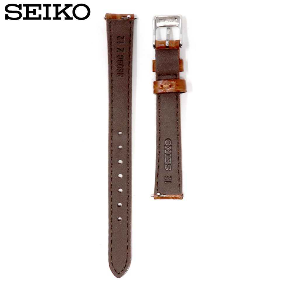 Seiko Watch Band, 12mm, Genuine Leather Strap, Women's, with Care Instructions (Light Brown)