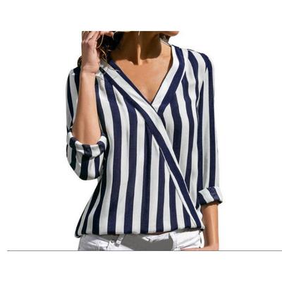 Damesmode Casual Lente Herfst Streep Print Lange Mouw V-Hals Blouses & Shirts