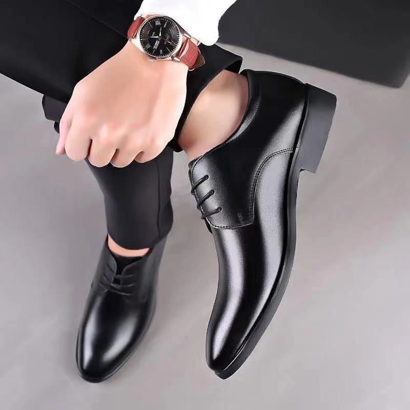 Men's Leather Shoes Korean Version Soft Leather British Style Business Casual Black Formal Leather Shoes Security Work Hotel Leather Shoes Men