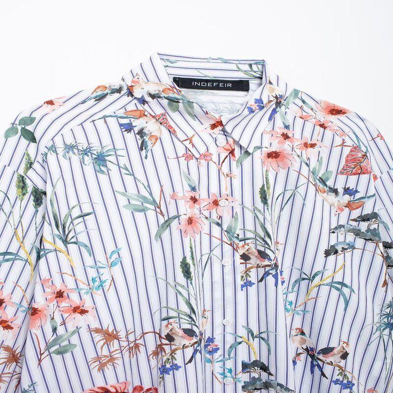 Fashion Style 2024 Autumn New Women's Clothing Animal Print Stripes Poplin Long Sleeves Lapel Shirt 8556801