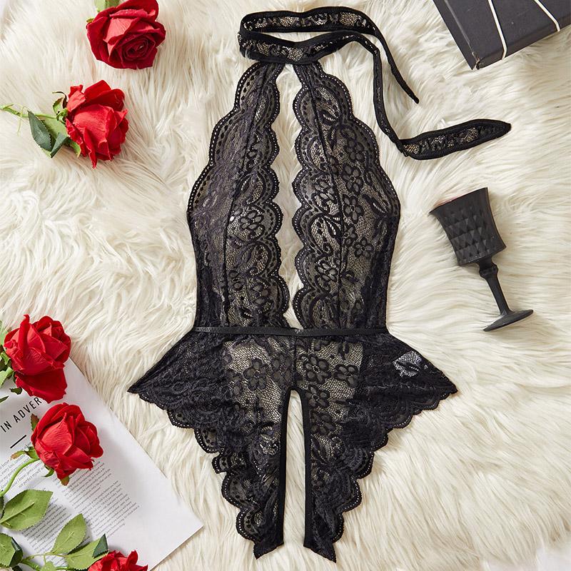 Sexy Lingerie For Women One Piece Transparent Lace Sling Pajamas Porn Bodysuit Deep V Crotchless Teddy Baby Doll Erotic Costumes