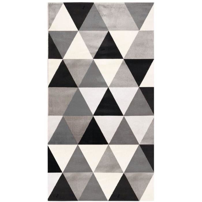 Living Room Rug Woolly Touch Triangle Pattern Black 80x150