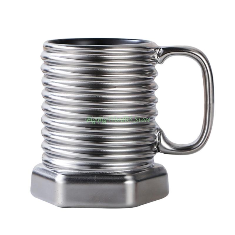 24TE Multifunctional Ceramic Coffee Mug Screw Ergonomic Grip Suitable for Gift серебряный