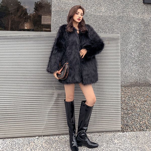 Imitation Fur Coat Women's Medium and Long Winter Imitation Fox Hair Slim and Thin Thickened Fur Coat