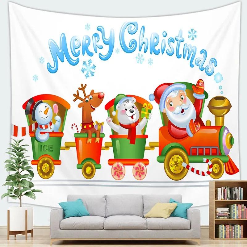 Cartoon Santa Claus Pattern Tapestry Home Bedroom Living Room Wall Decoration Christmas Theme Tapestry