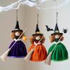 Handmade Witch Doll Hanging Ornament Velvet Material Hanging Stuffed Witch Broom Doll Soft Stuffed Holiday Decoration Pendant