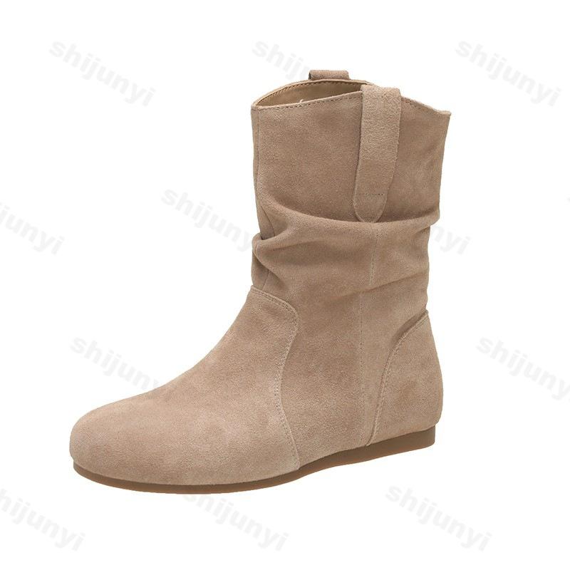 Fashion Women Suede Casual Boots 2025 Autumn Fashion Ankle Boots New Short Slip on Flat Shoes Retro Versatile Soft Bottom Lady Boot