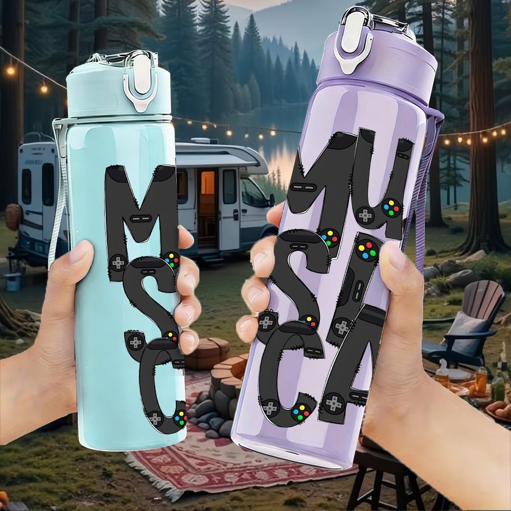 1PC Musica Graffiti Letter Graphic 750ml Color Plastic Sports Water Bottle Leakproof Flip Straw Lid For Sports Office Home Use