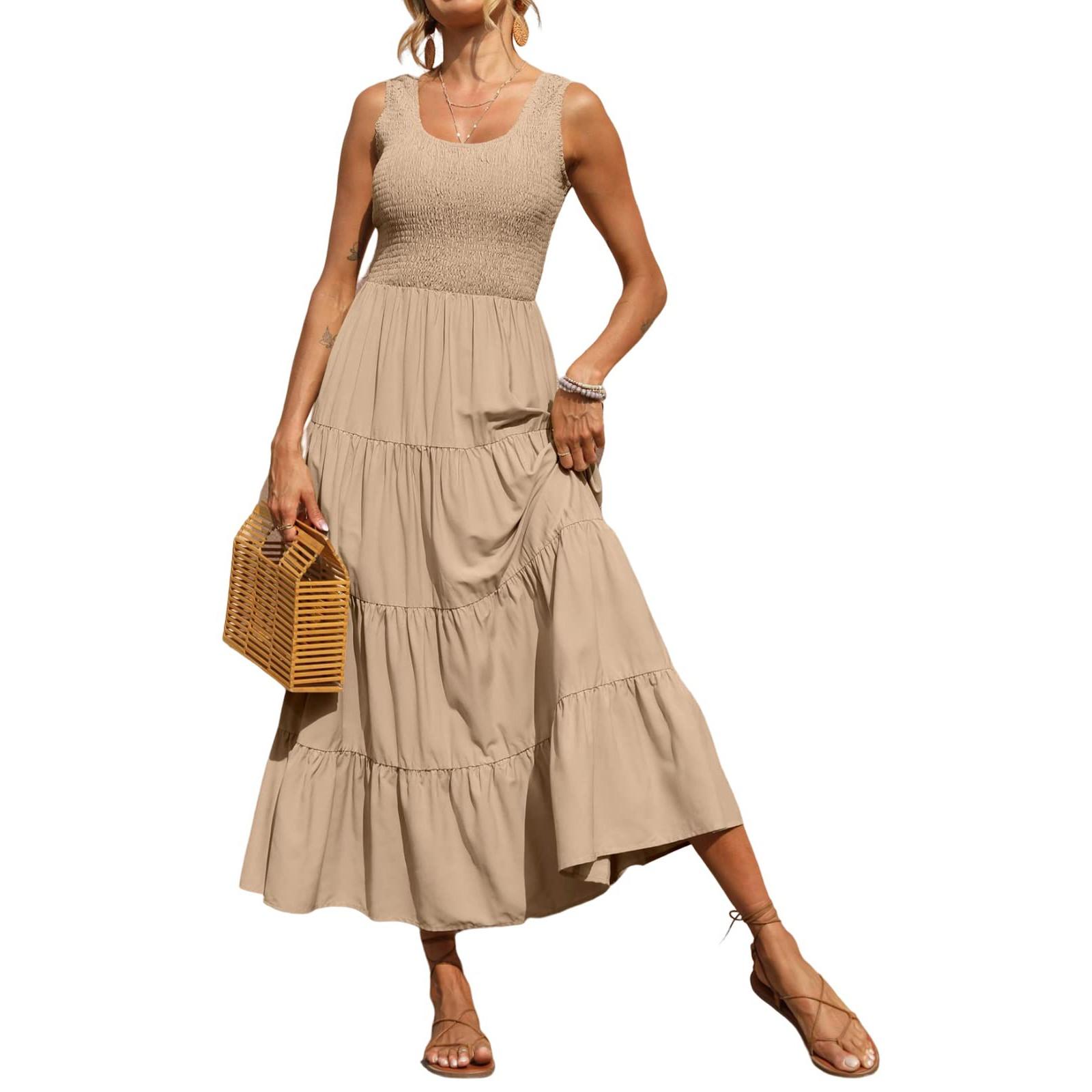 

Женская мода, темперамент, однотонный жилет с гофрированной строчкой, большое свободное платье трапециевидной формы XL хаки