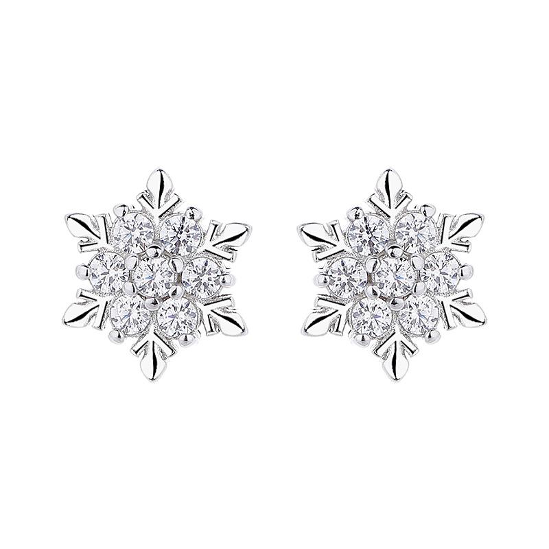 Sterling Silver Snowflake Stud Earrings Fashion Zircon Threaded Flower Earbone Studs Women'S Design Sense Light Luxury Temperament Ear Jewelry