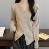 Women's Cross V-Neck Knitted Pullover: New Autumn/Winter, Loose & Slimming, Single-Breasted, Two-Piece Look.