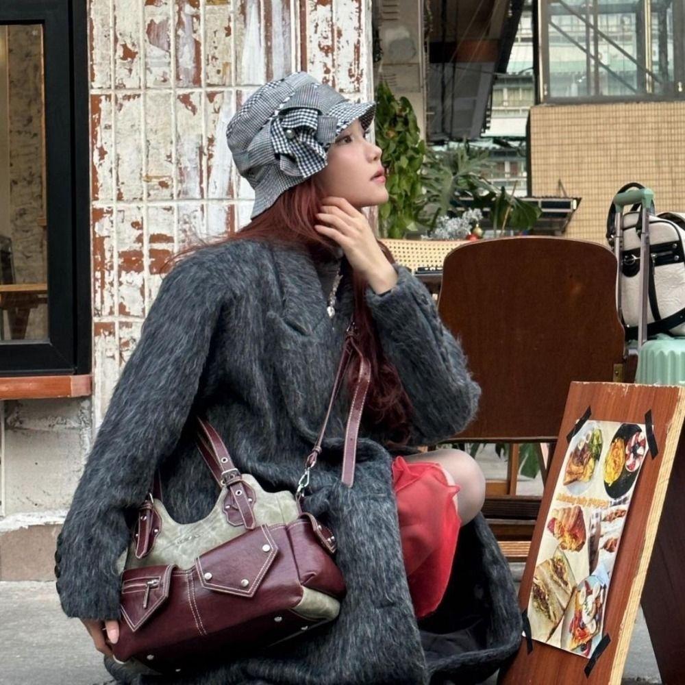 Crossed Color Women's Shoulder Bag with Denim Patchwork Armpit Handbag Crossbody Bag Casual Outing