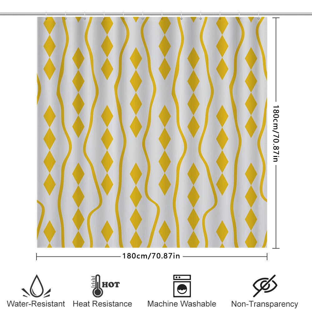 Yellow Bath Shower Curtain Fabric With Diamond Shape For Home Decoration Waterproof Shower Cover