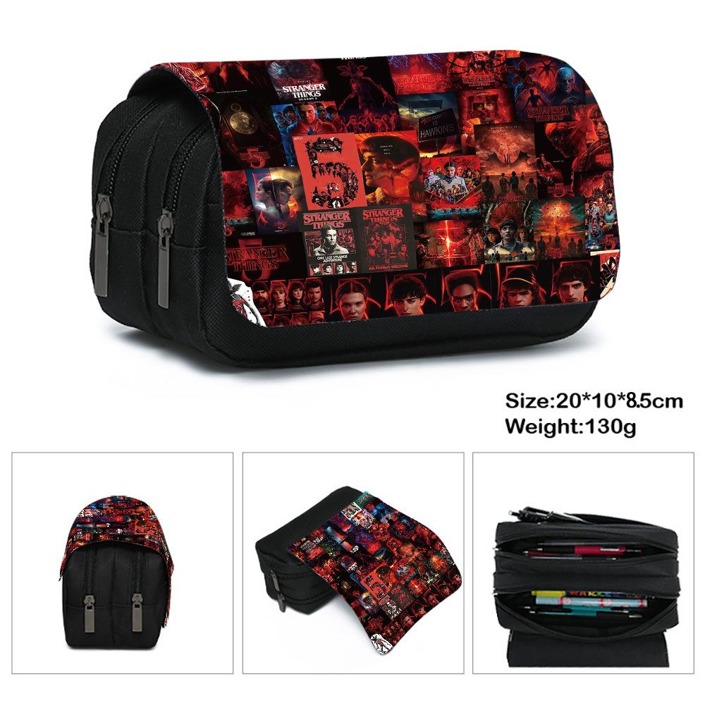 Stranger Things 5 Pencil Case, Large Capacity Multi-Layer Storage, Wear-Resistant Oxford Cloth Student Stationery Bag