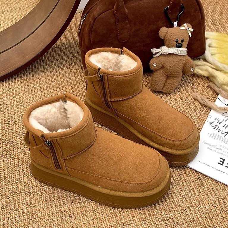 Northeast thick-soled thick zipper snow boots women's 2025 new winter velvet thickened warm non-slip cotton shoes