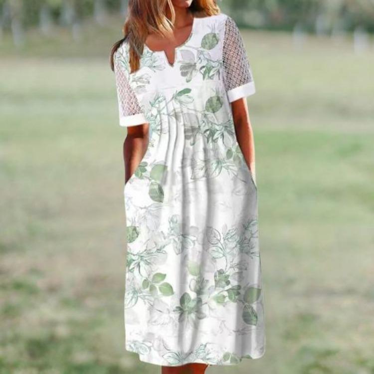 Long Summer Floral Dress with Pockets Anti Pilling Tunic Streetwear Cocktail Popular Dressing Up