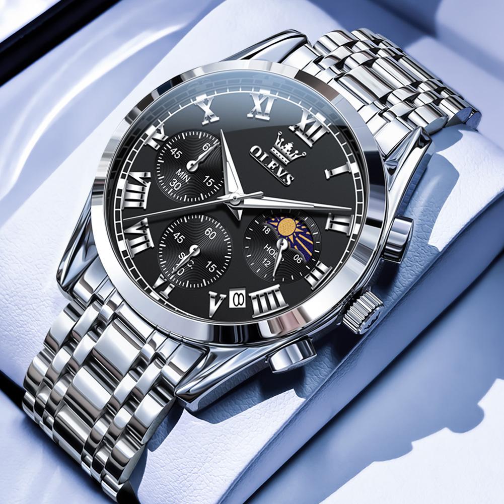 OLEVS Luxus Sport Herren Armbanduhr Original Leuchtend Mondphase Chronograph Uhr Für Männer Edelstahl Herren Quarzuhren
