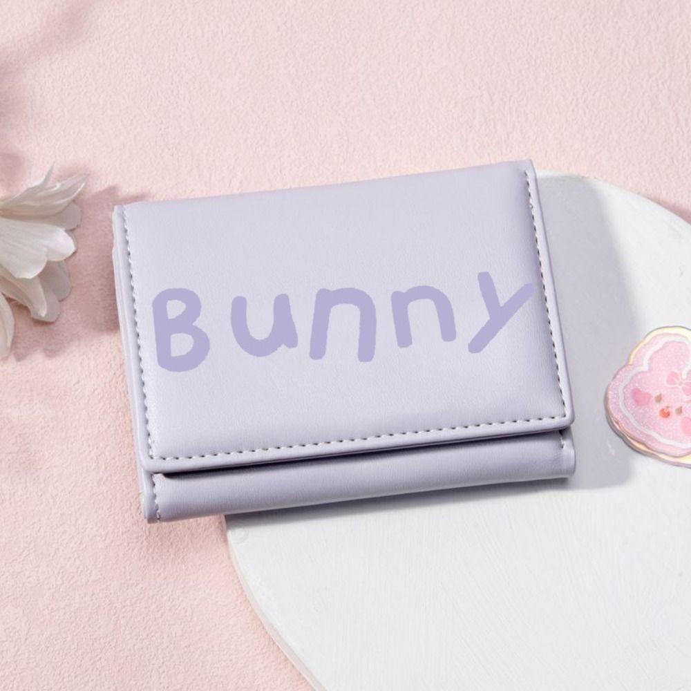 Fashion English Letter Prints Short Wallet PU Leather Foldable Coin Purse Pink Multipurpose Money Bag Women Girl Travel