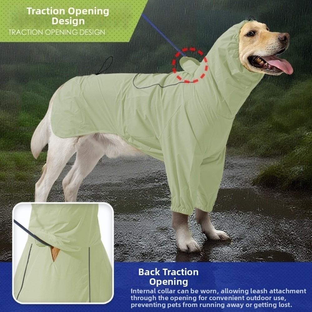 Reflective Dog Raincoat Reflective Stripe Waterproof Dog Rain Jacket with Leash Hole Adjustable Design Dog Hooded Raincoat