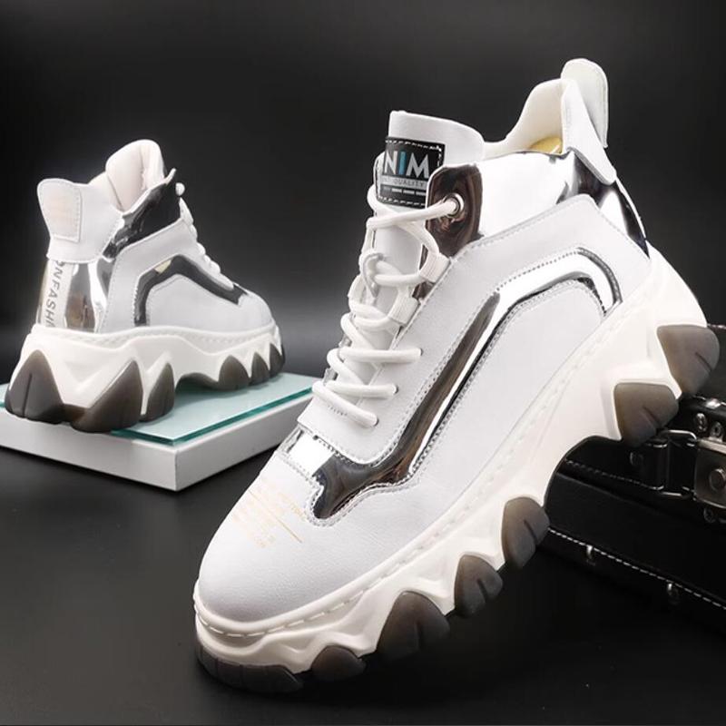 Fashion High-top sneakers thick-soled fashionable and casual leather boots trendy men's shoes white Chinese-style sports ankle boots A11