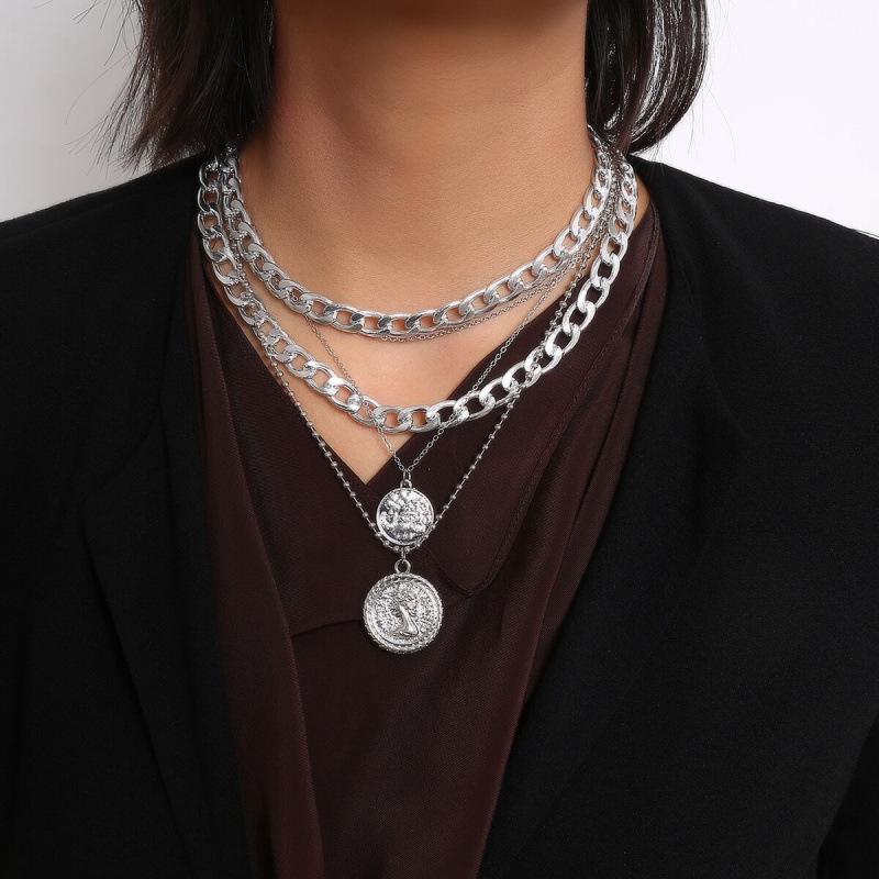 European & American Hip-hop Multi-layered Portrait Pendant Necklace for Women