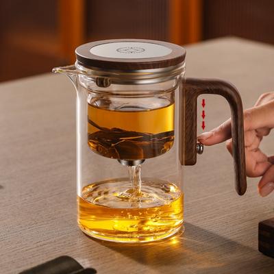 600/800ML Glas-Teekanne Wasser-Trennungs-Innenbehälter Ein-Klick-Magnetverschluss Teekanne mit Holzgriff Haushalts-Teeservice
