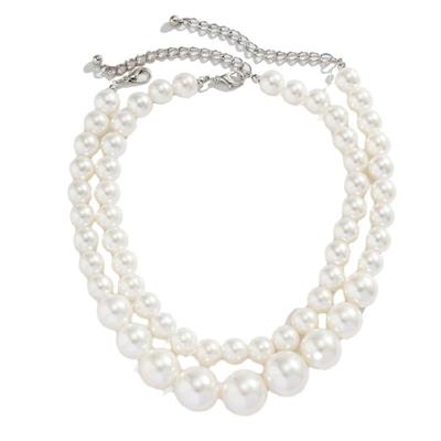 2 PCS Statement Bead Chain Necklace Elegant Pearls Beads Necklace Short Necklace