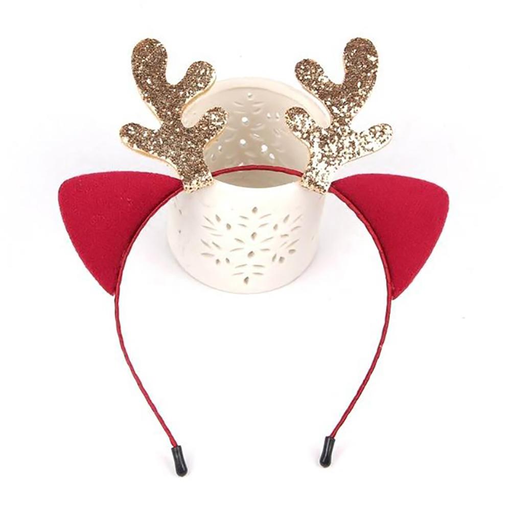 Faixa de cabeça de Natal com chifres brilhantes e orelhas de gato de desenho animado para meninas, acessórios para cabeça para crianças, suprimentos para decoração de festa de aniversário e natal