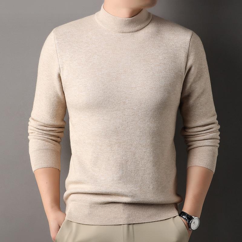 Men's Semi-turtleneck Sweater Men's Casual Versatile High-end Autumn and Winter Thread Clothes with Knitted Sweater Inside