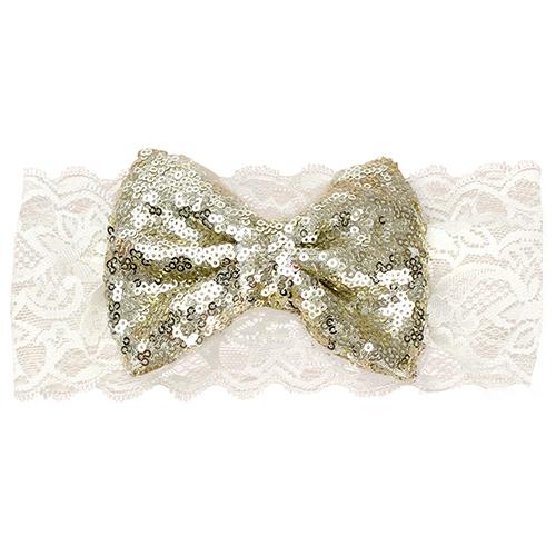 Barn Baby Girl Paljett Spets Bowknot Hårband Blinkande Turban Pannband Pannband