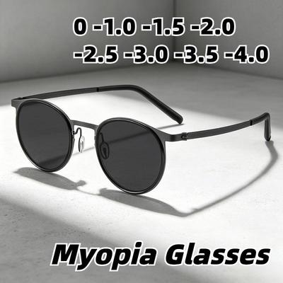 Fashionable Round-Frame Myopia Sunglasses Unisex Ultra-Lightweight Metal-Frame Shades High Definition Glasses 0 To -4.0