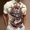 Bold Dragon Print Short Sleeve Polo Shirt, Casual Men's Fashion Top